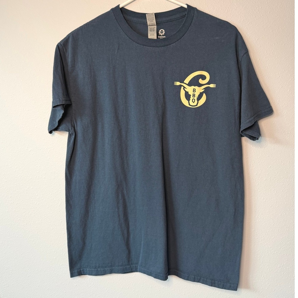 Cattleack Barbeque Dallas Texas Graphic T-Shirt Mens Medium Blue Gildan Cotton